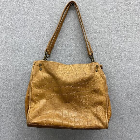 American Leather Co Handbags - American Leather Co. Lenox Triple Entry Satchel Cafe Latte Debossed Croc Pattern